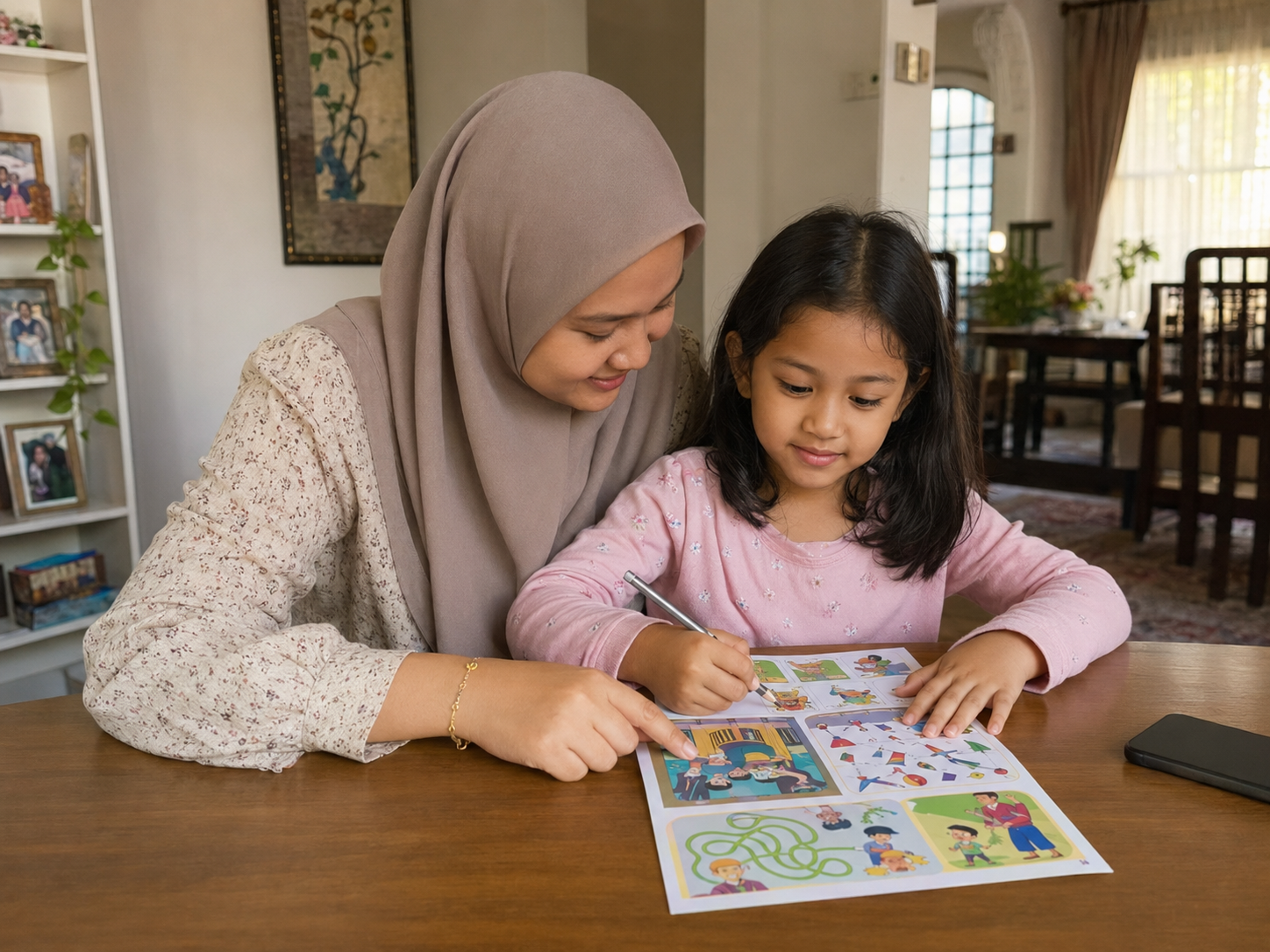 Ibu dan anak membuat aktiviti WonderMisi bersama